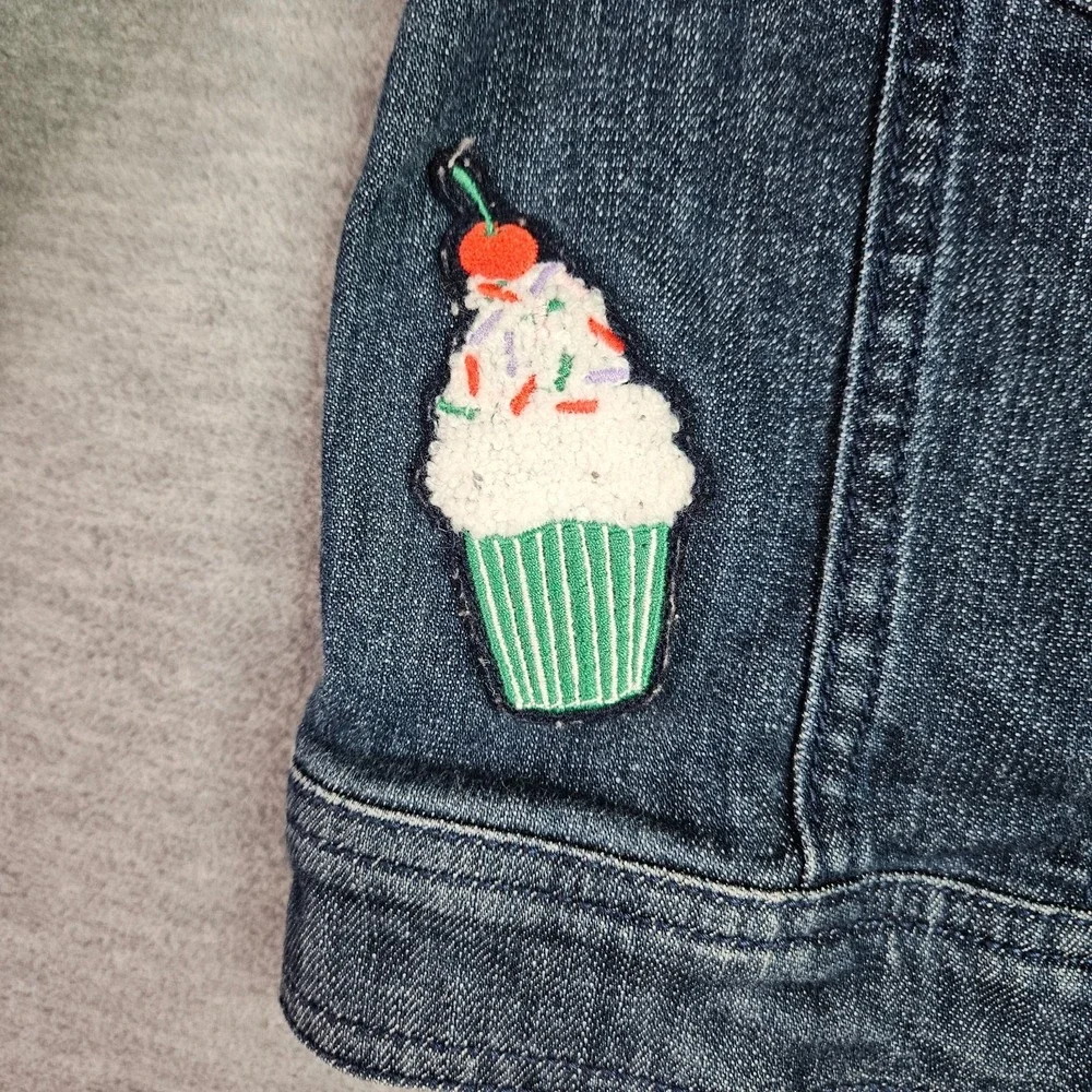 Hanna Andersson Girls Denim Jacket Size 5 110cm Cherry Cupcake Patch